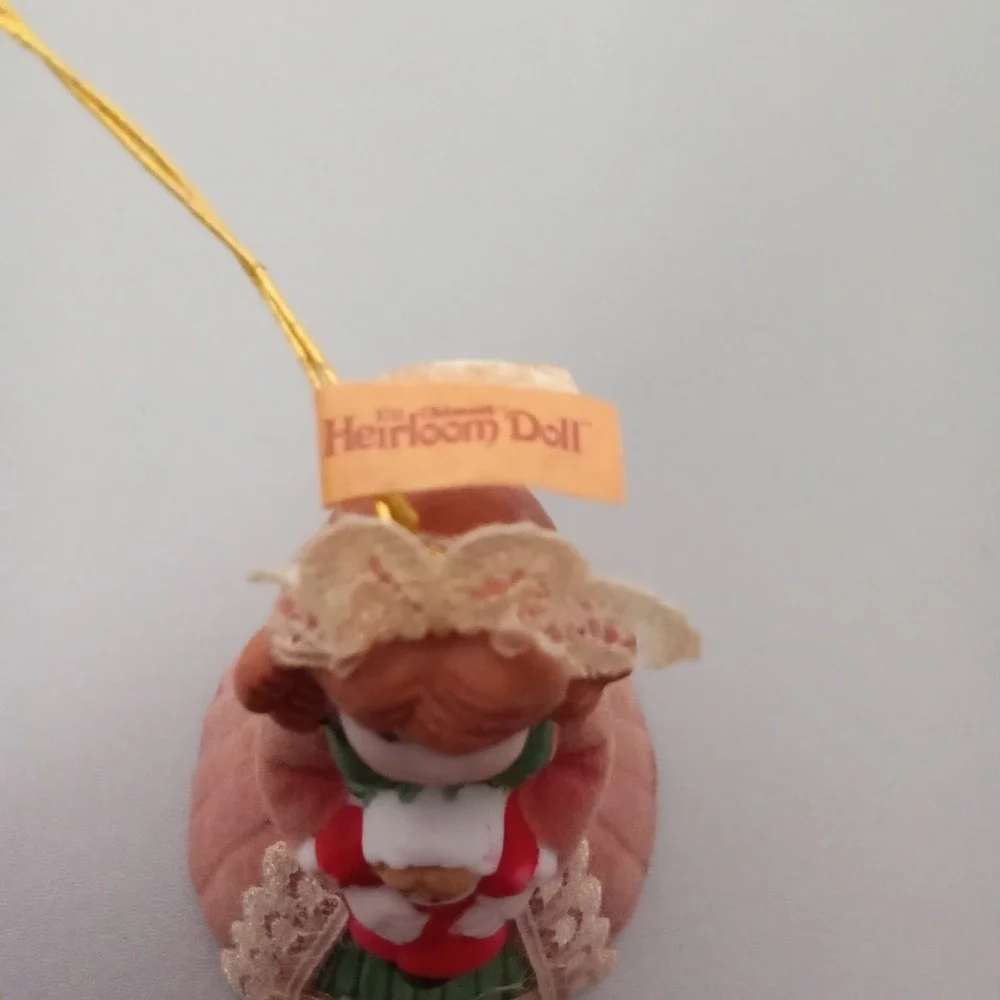 Vintage Jasco Lil Chimers Heirloom Doll Porcelain Bell Ornament Pink Girl Doll